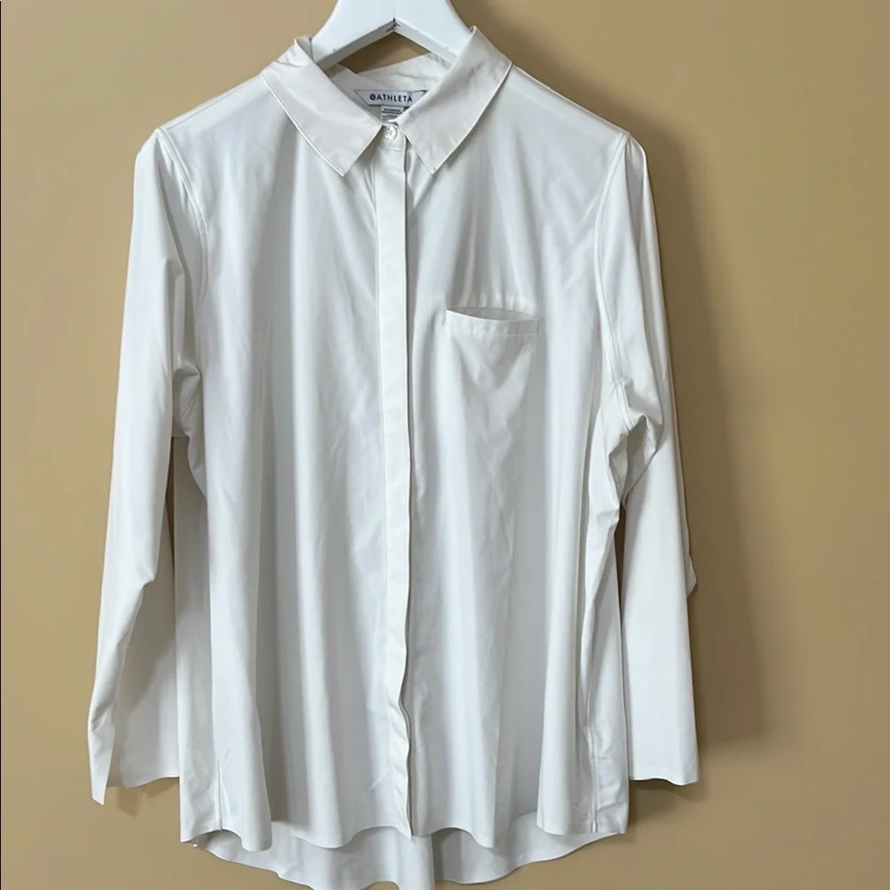 Athleta Cream Button Down Shirt polyester/spandex blend. 1x - Picture 1 of 9